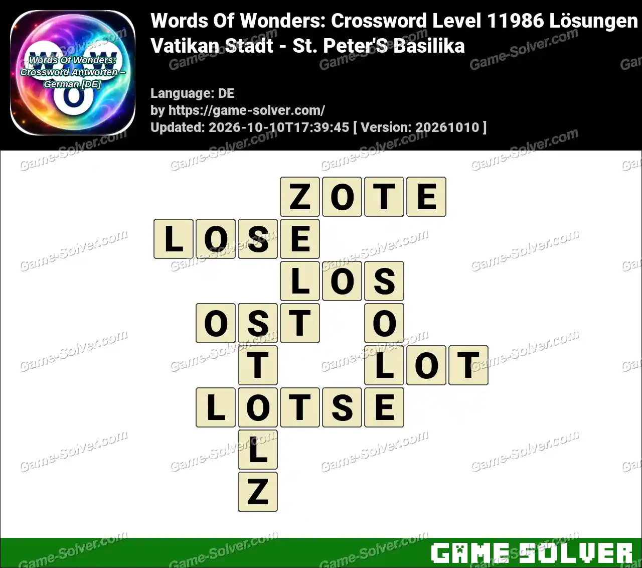 Words Of Wonders: Crossword Level 11986 Lösungen – Vatikan Stadt – St. Peter’S Basilika